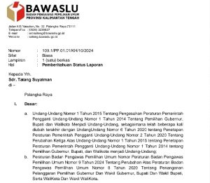 Bawaslu Kalteng Tindak Lanjuti Laporan Terkait Dugaan Pelanggaran Pemasangan APK Paslon 03